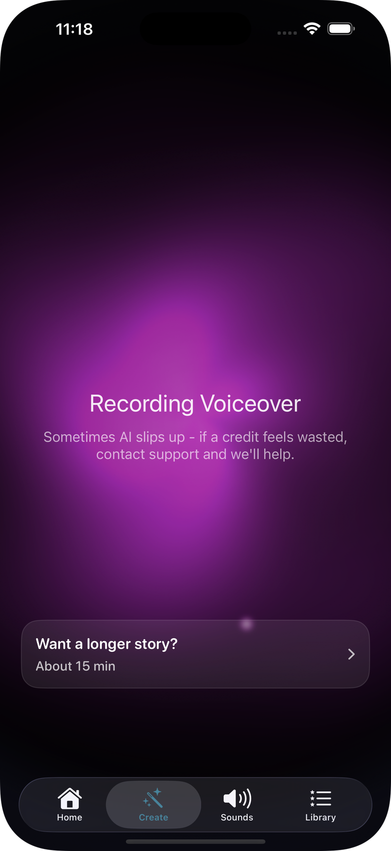 DreamWhisper iPhone screen showing calming ambience controls for bedtime